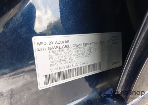 2011 Audi A4 2.0T Premium из США, поврежденный, VIN WAUWFAFL8BA122423